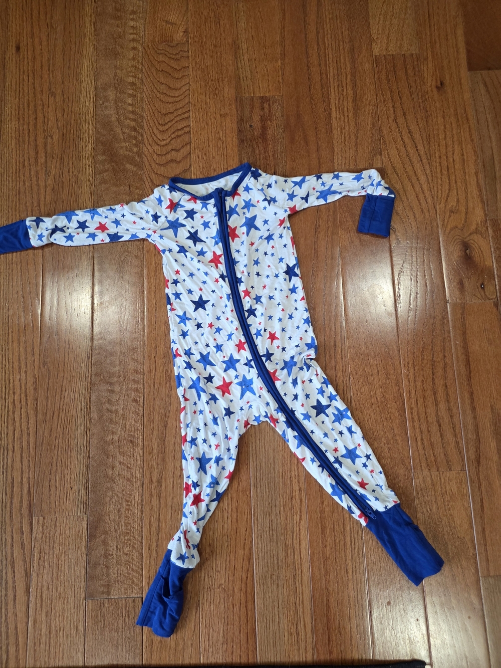 Little Sleepies White One-Piece Footie with Red and Blue Stars